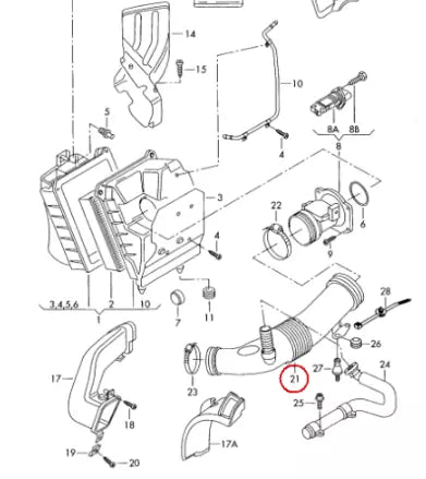 NEW AUDI A4 B6 SUCTION INTAKE PIPE HOSE 06B129627AB ORIGINAL