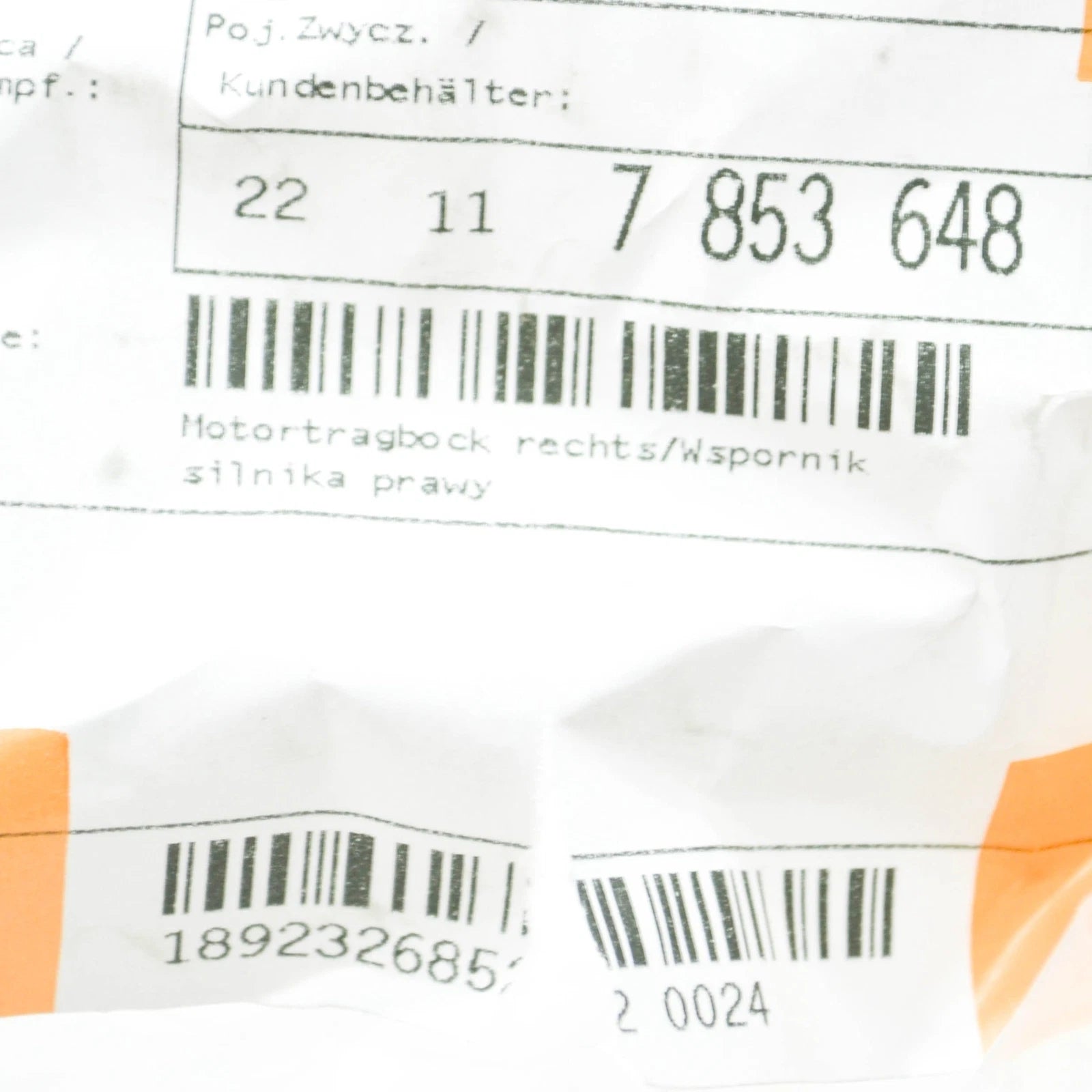 NEW BMW M5 F90 ENGINE BRACKET RIGHT SIDE 22117853648 7853648 ORIGINAL