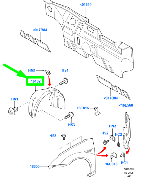 new ford focus mk1 front left wheelhouse trim liner 1309761 original