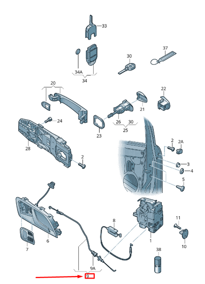 new skoda superb mk2 3t front door lock cable 3t0837085 original