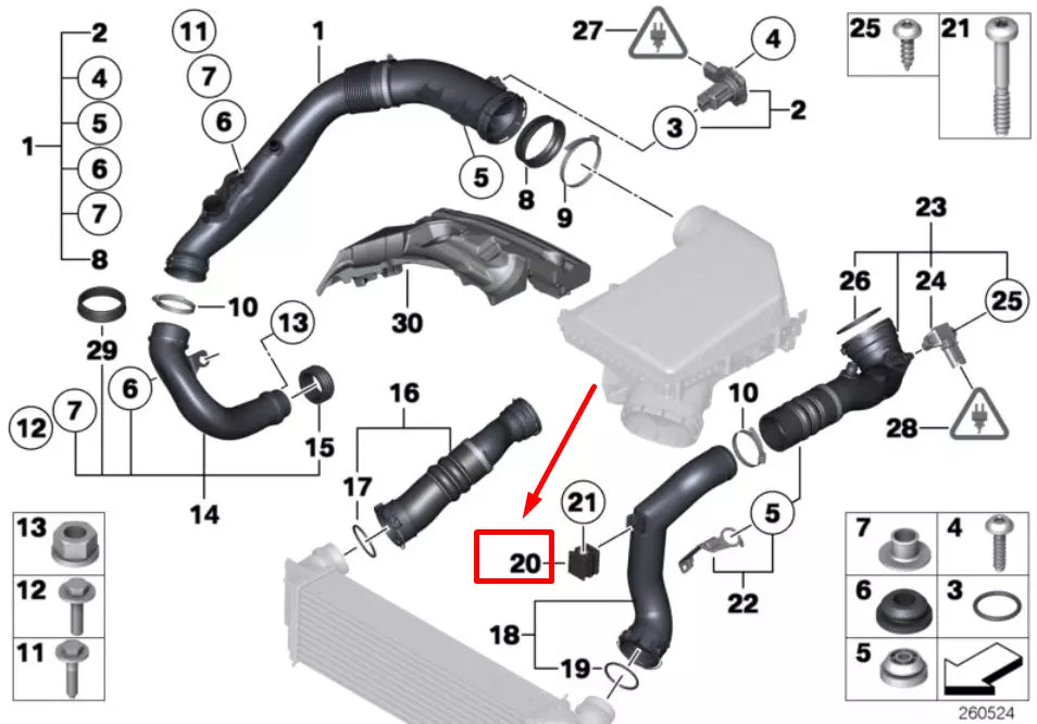 NEW BMW 6 F06 FRONT ENGINE AIR INTAKE HOSE GROMMET 13717582315 7582315 ORIGINAL