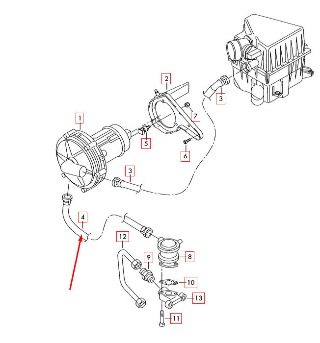 new vw beetle 9c1 secondary air pump hose 06a131127m 1.6 petrol original