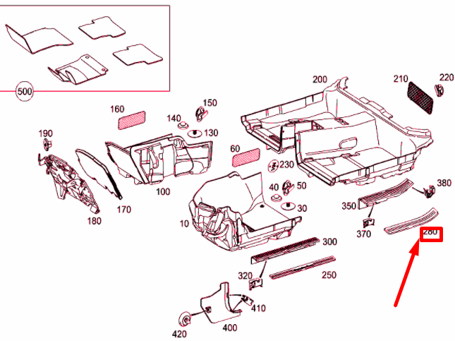 NEW MERCEDES-BENZ C W204 REAR LEFT OUTSIDE ENTRANCE RAIL A2046800335 ORIGINAL
