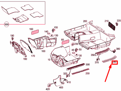 NEW MERCEDES-BENZ C W204 REAR LEFT OUTSIDE ENTRANCE RAIL A2046800335 ORIGINAL