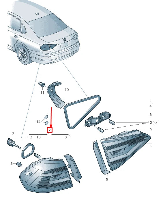 NEW VOLKSWAGEN PASSAT B8 REAR RIGHT OUTER TAILLIGHT 561945096N ORIGINAL