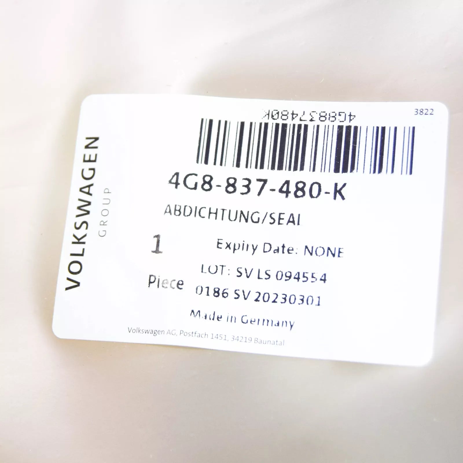 NEW AUDI A7 SPORTBACK 4G FRONT RH INNER WINDOW APERTURE SEAL 4G8837480K ORIGINAL