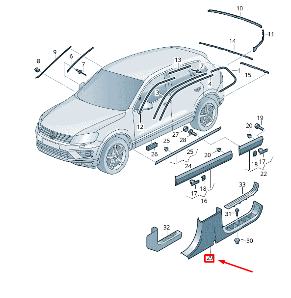 new vw touareg 7p mk2 left inner sill trim strip 7p0853845f95t original