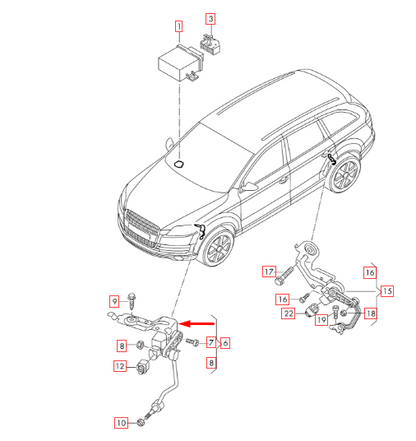 new audi q7 4l front right height level sensor 7l0616214c original