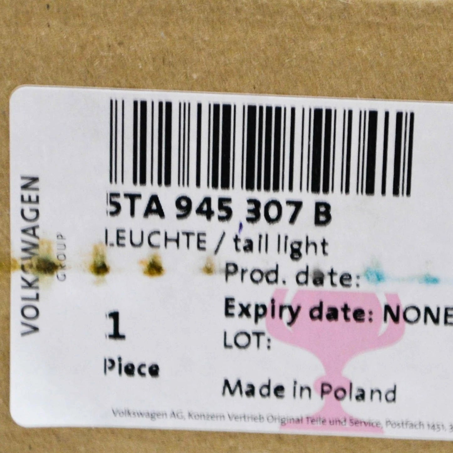 NEW VOLKSWAGEN TOURAN 5T REAR LEFT LED INNER TAILGATE LIGHT 5TA945307B ORIGINAL