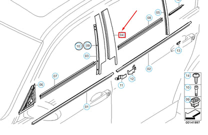 NEW BMW 3 E90 REAR RIGHT DOOR WINDOW FRAME B-PILLAR FINISHER 51357906910