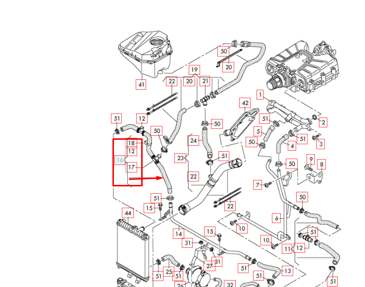 NEW AUDI Q7 4L RIGHT SIDE RADIATOR WATER COOLANT PIPE HOSE 7L8121070AE ORIGINAL