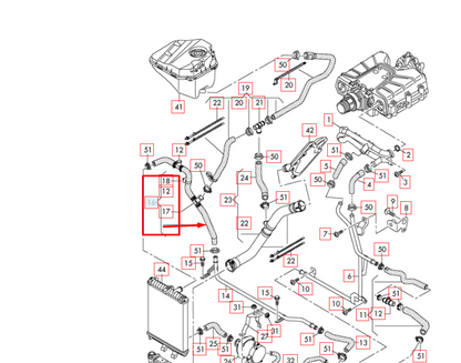 NEW AUDI Q7 4L RIGHT SIDE RADIATOR WATER COOLANT PIPE HOSE 7L8121070AE ORIGINAL