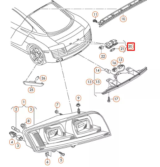 NEW AUDI R8 42 LICENSE PLATE NUMBER LED LIGHT 420943021 ORIGINAL