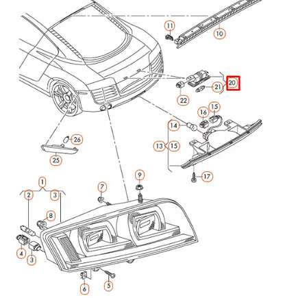 NEW AUDI R8 42 LICENSE PLATE NUMBER LED LIGHT 420943021 ORIGINAL