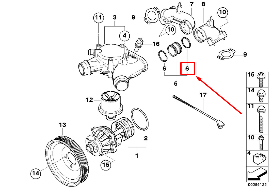 new bmw 3 coupe e92 water pipe o-ring 1406249 11531406249 original