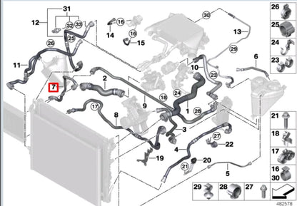 NEW BMW 5 G30 LEFT WATER COOLANT RADIATOR HOSE 17128580213 ORIGINAL