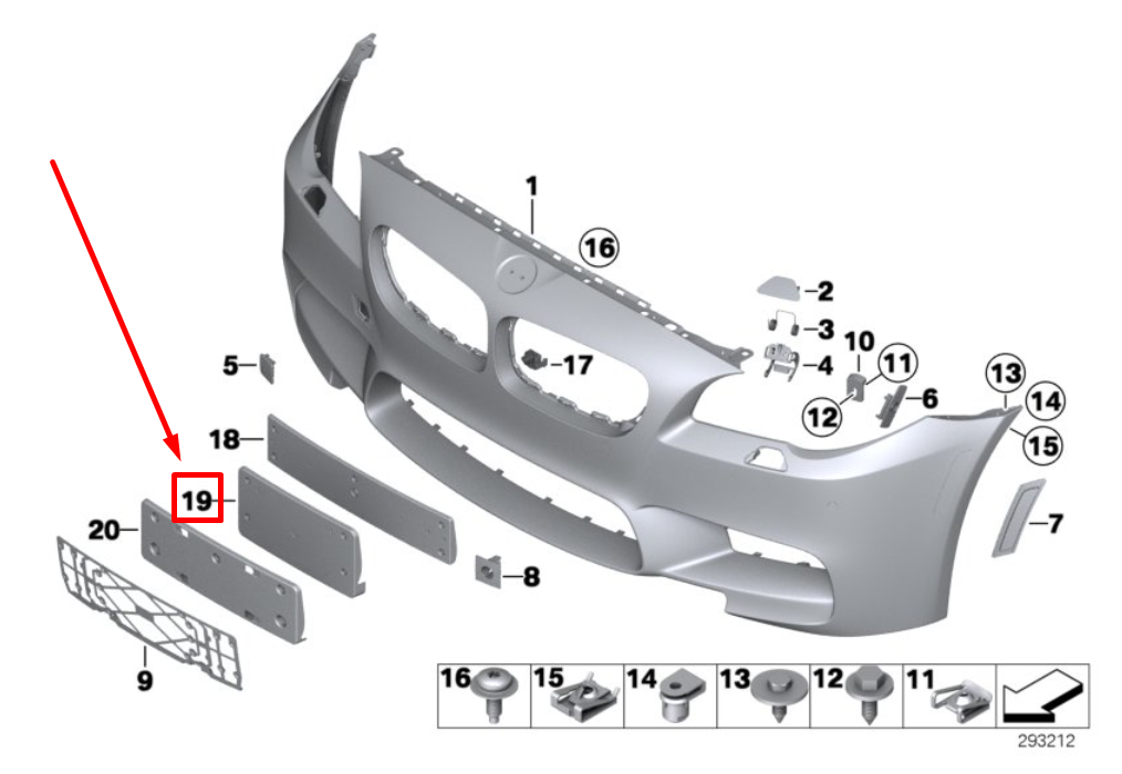 new bmw 5 f10 front bumper number holder 51138047379 8047379 original