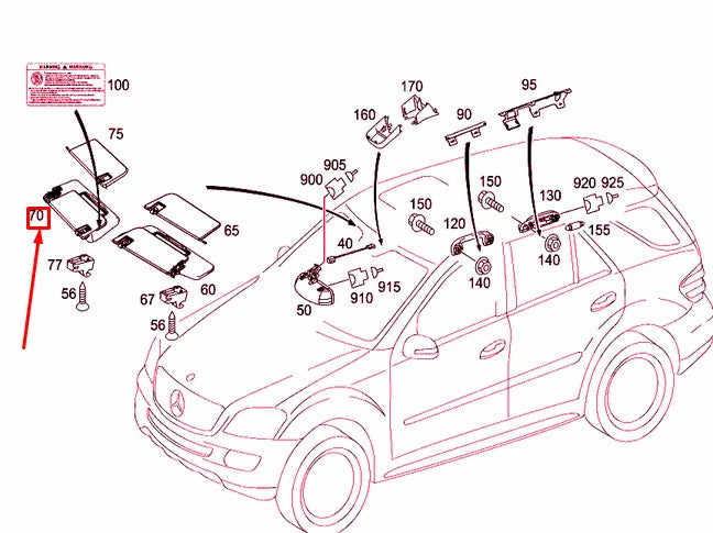 NEW MERCEDES-BENZ ML W164 RIGHT SUN VISOR A16481024108K63 ORIGINAL