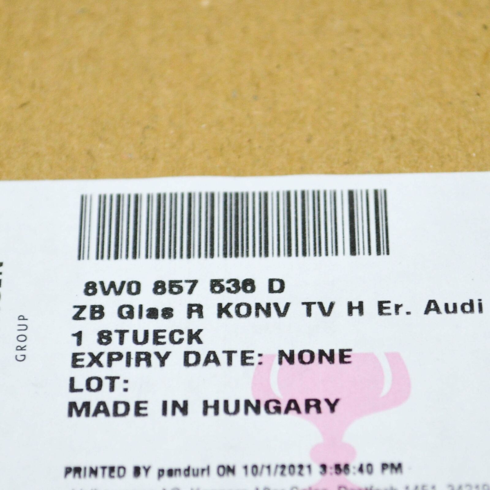 NEW AUDI A4 B9 FRONT RIGHT DOOR MIRROR GLASS HEATED CONVEX 8W0857536D ORIGINAL