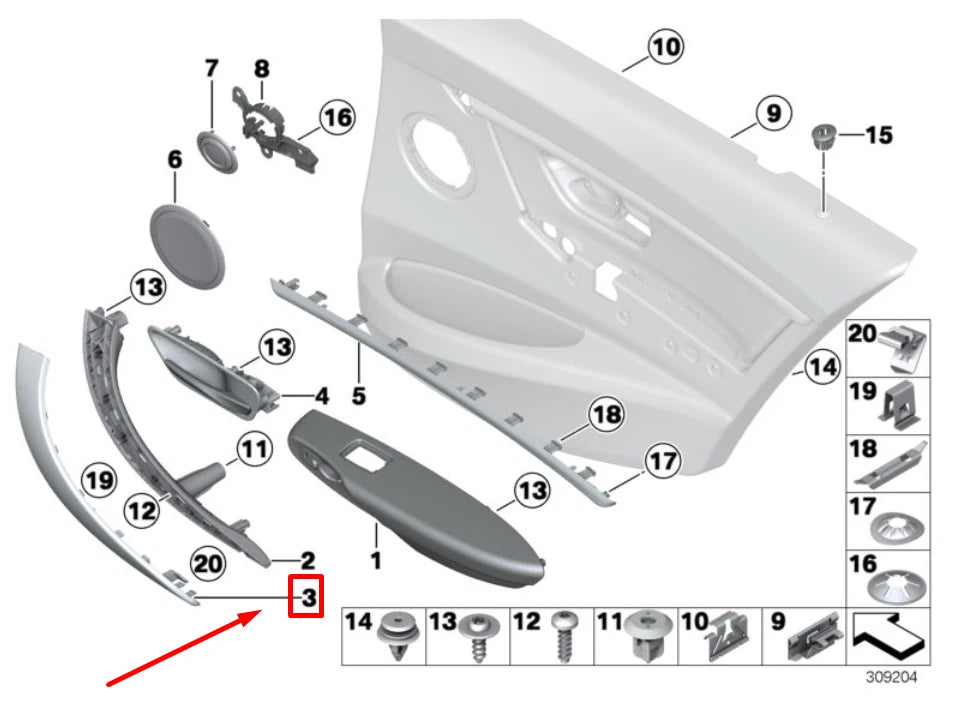 NEW BMW 3 F30,F80 REAR LEFT DOOR PULL HANDLE TRIM 7275487 51417275487 ORIGINAL
