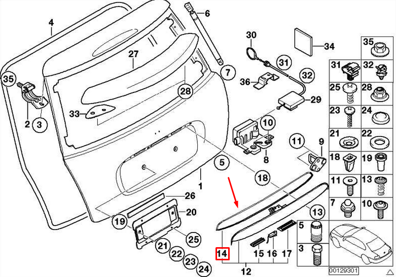 new mini cooper r50 rear trunk lid grip gasket 51247114521 7114521 original