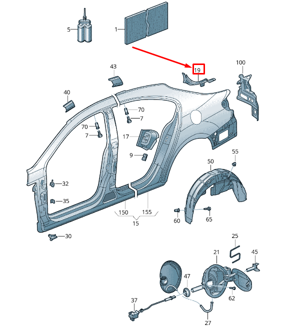 new vw cc 35 upper left quarter panel sealing channel 3c8809641 original