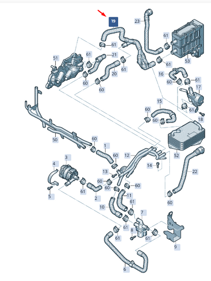 new skoda superb mk3 coolant hose 3q0122157ar original