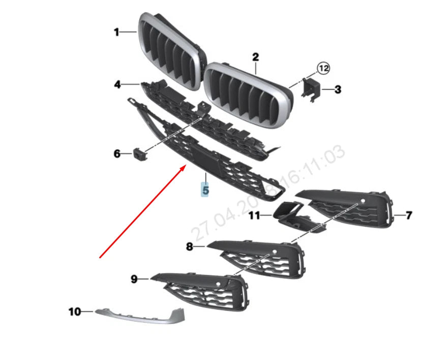 NEW BMW X6 F16 FRONT M BUMPER LOWER CENTER GRILLE 51118056522 2016 ORIGINAL