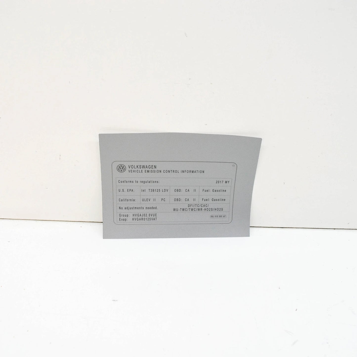 NEW VOLKSWAGEN ENGINE DATA NOTICE LABEL STICKER 06J010005AP ORIGINAL