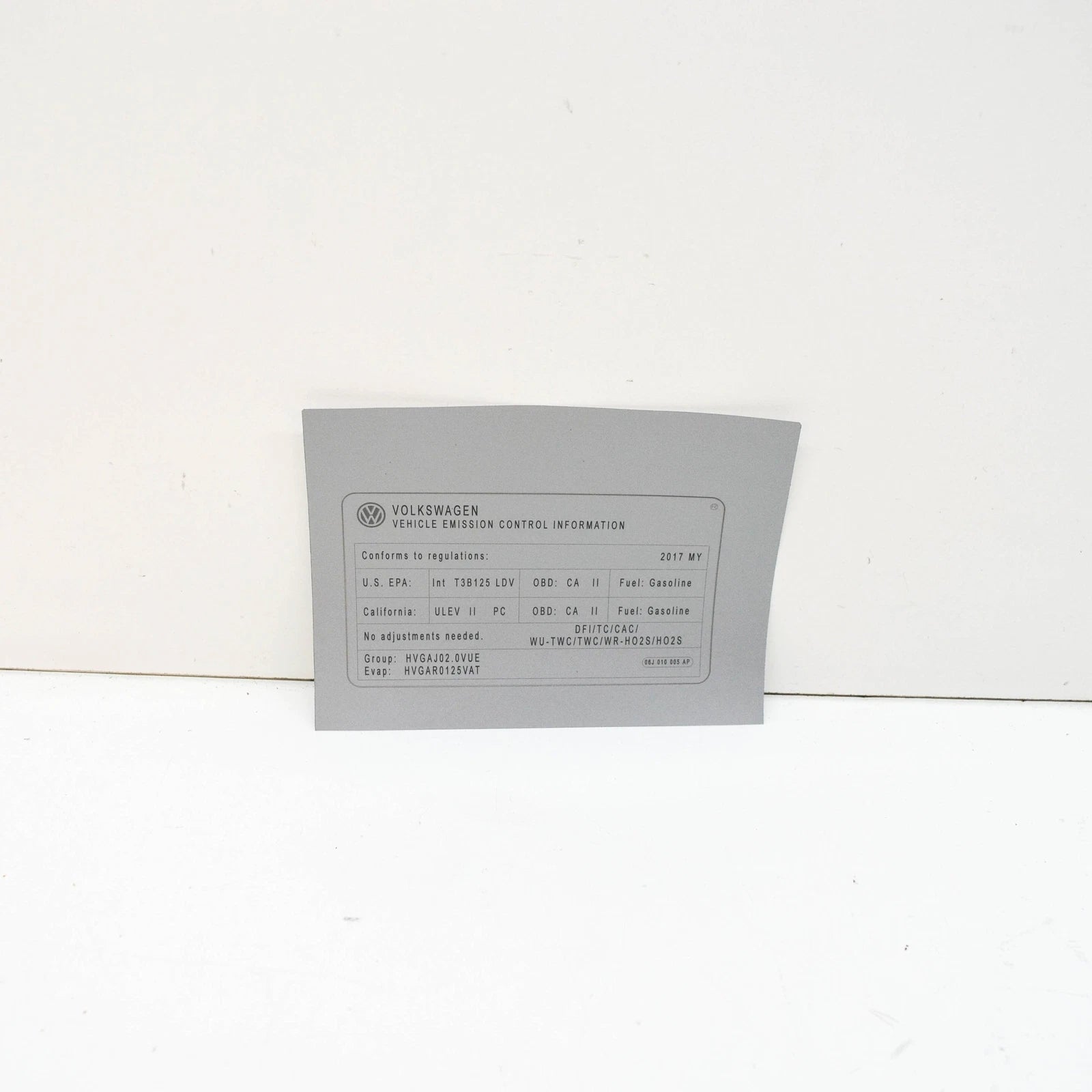 NEW VOLKSWAGEN ENGINE DATA NOTICE LABEL STICKER 06J010005AP ORIGINAL