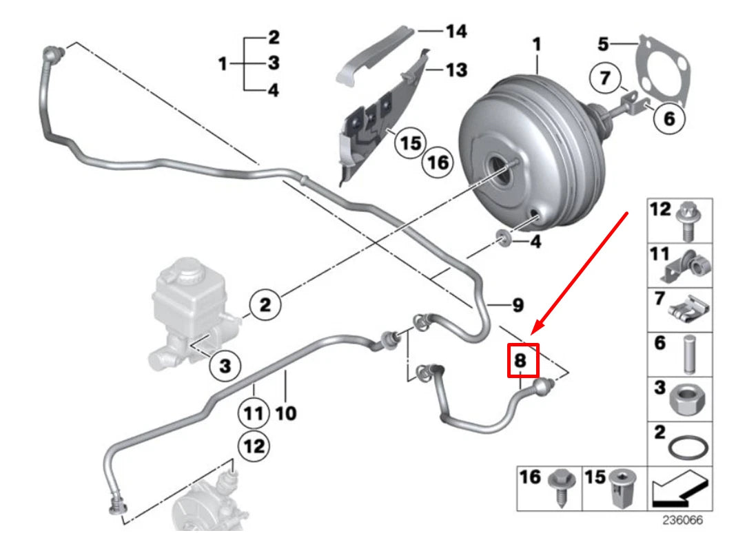 NEW BMW X5 F15, F85 POWER BRAKE VACUUM PIPE 11667584945 7584945 ORIGINAL