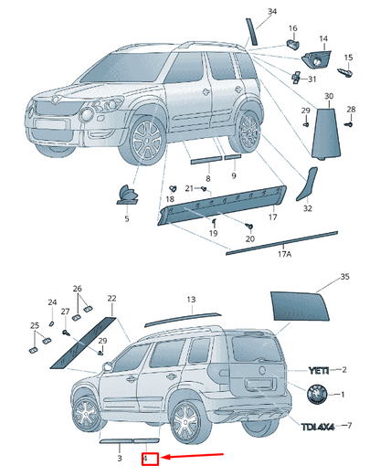 new skoda yeti 5l rear right door protective strip 5l0853536c9b9 original