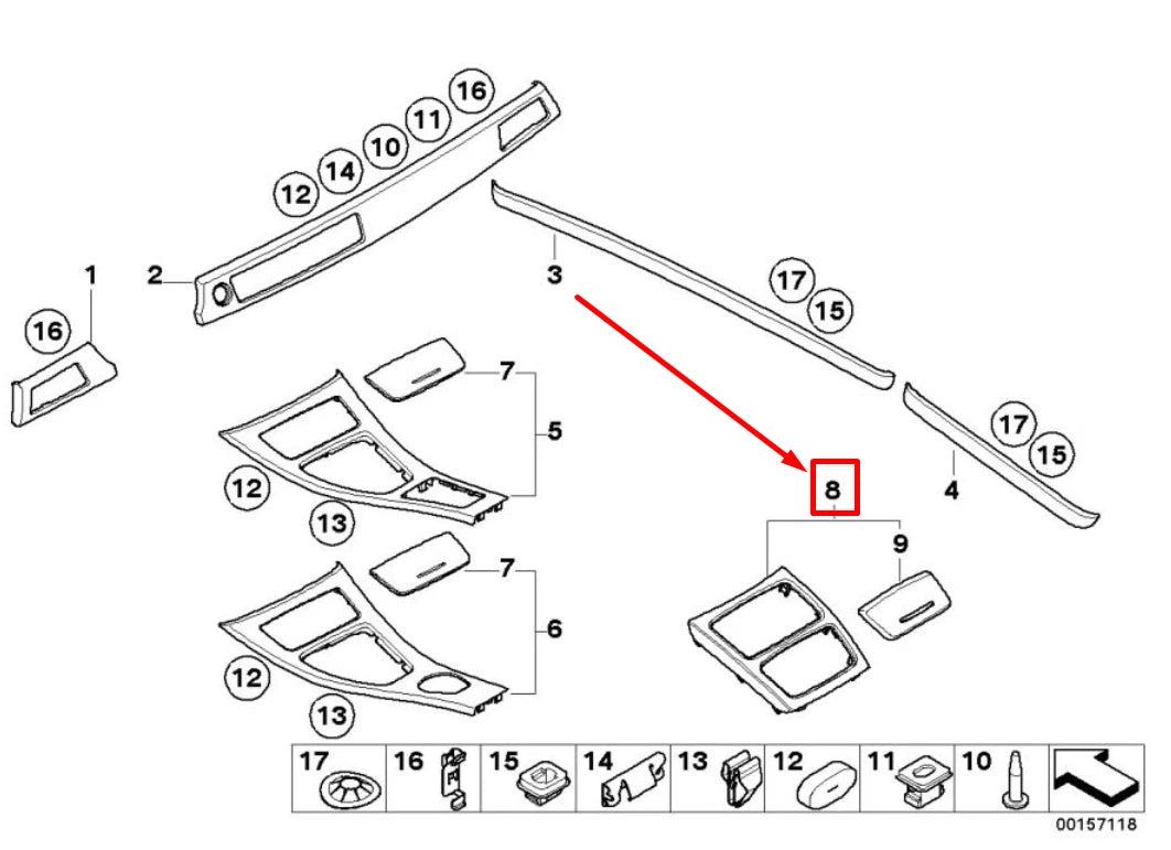 NEW BMW 3 E93 REAR ALUMINUM CENTER CONSOLE TRIM 6960675 51166960675 ORIGINAL