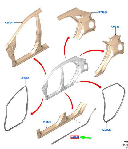 new ford puma body rocker panel right weatherstrip 2416845 original