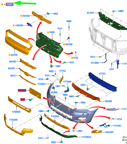 new ford ranger t6 mk1 radiator grille jb3b-8w200-bd5uaw 5777056 original