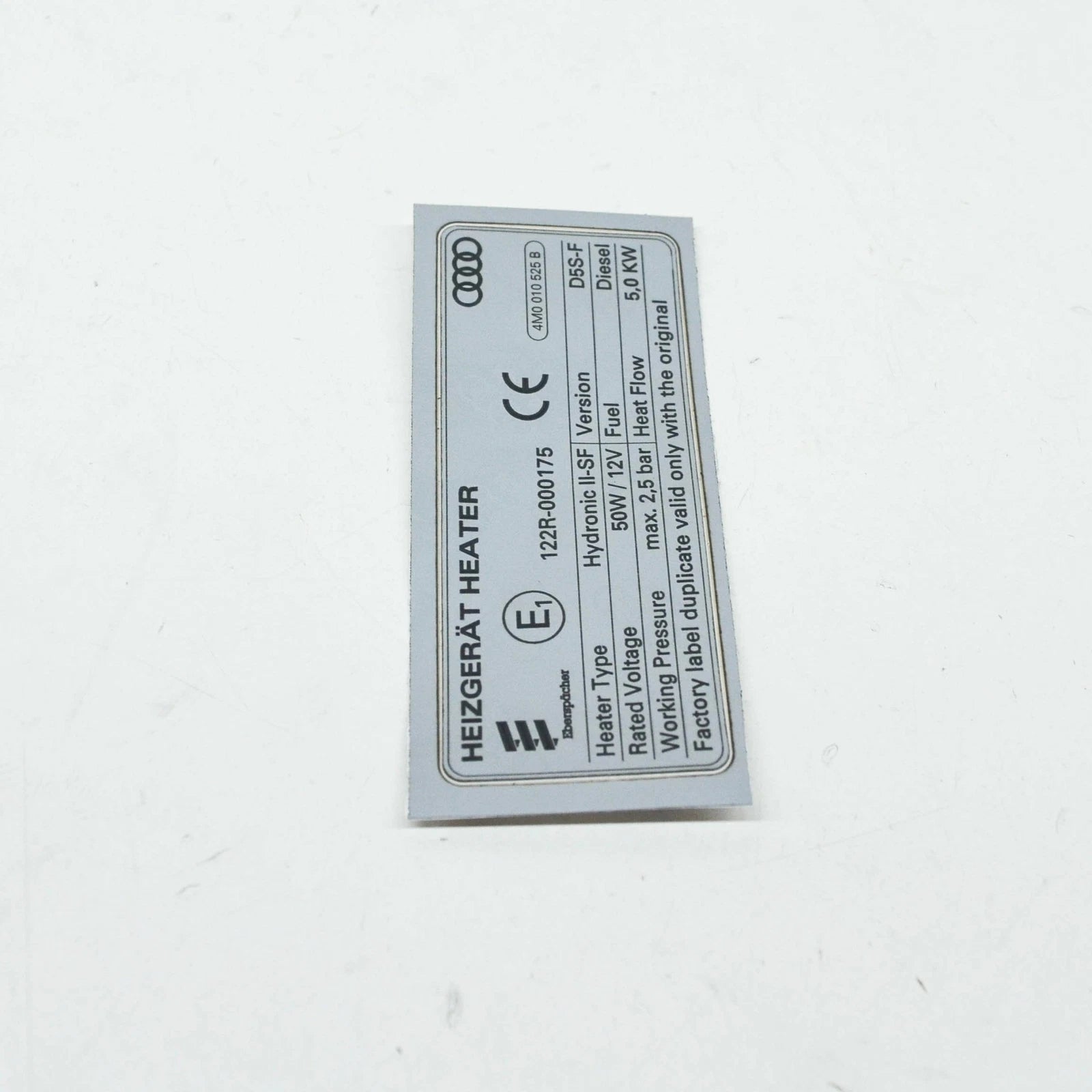 NEW AUDI Q7 4M VEHICLE DATA TAG FOR AUXILIARY HEATER 4M0010525B ORIGINAL