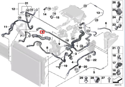 NEW BMW 5 G30 ENGINE COOLANT HOSE 17128575765 ORIGINAL