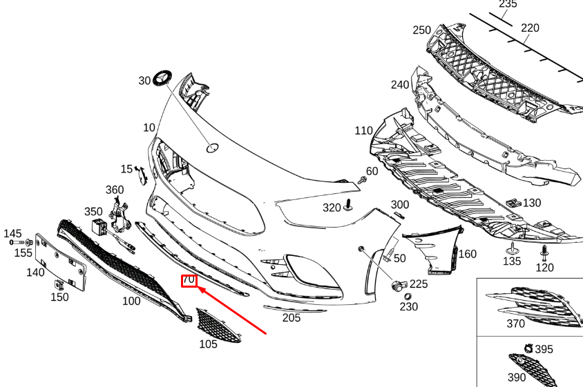 new mercedes-benz b w247 front bumper bottom trim strip a2478854901 original