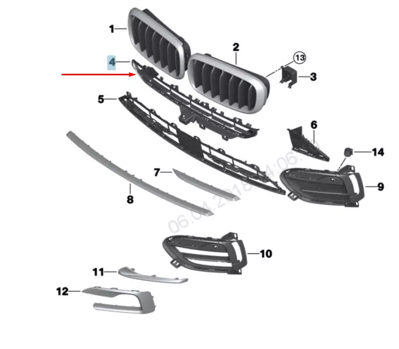NEW BMW X6 F16 FRONT BUMPER UPPER GRILLE CENTER SIDE 51117319767 7319767