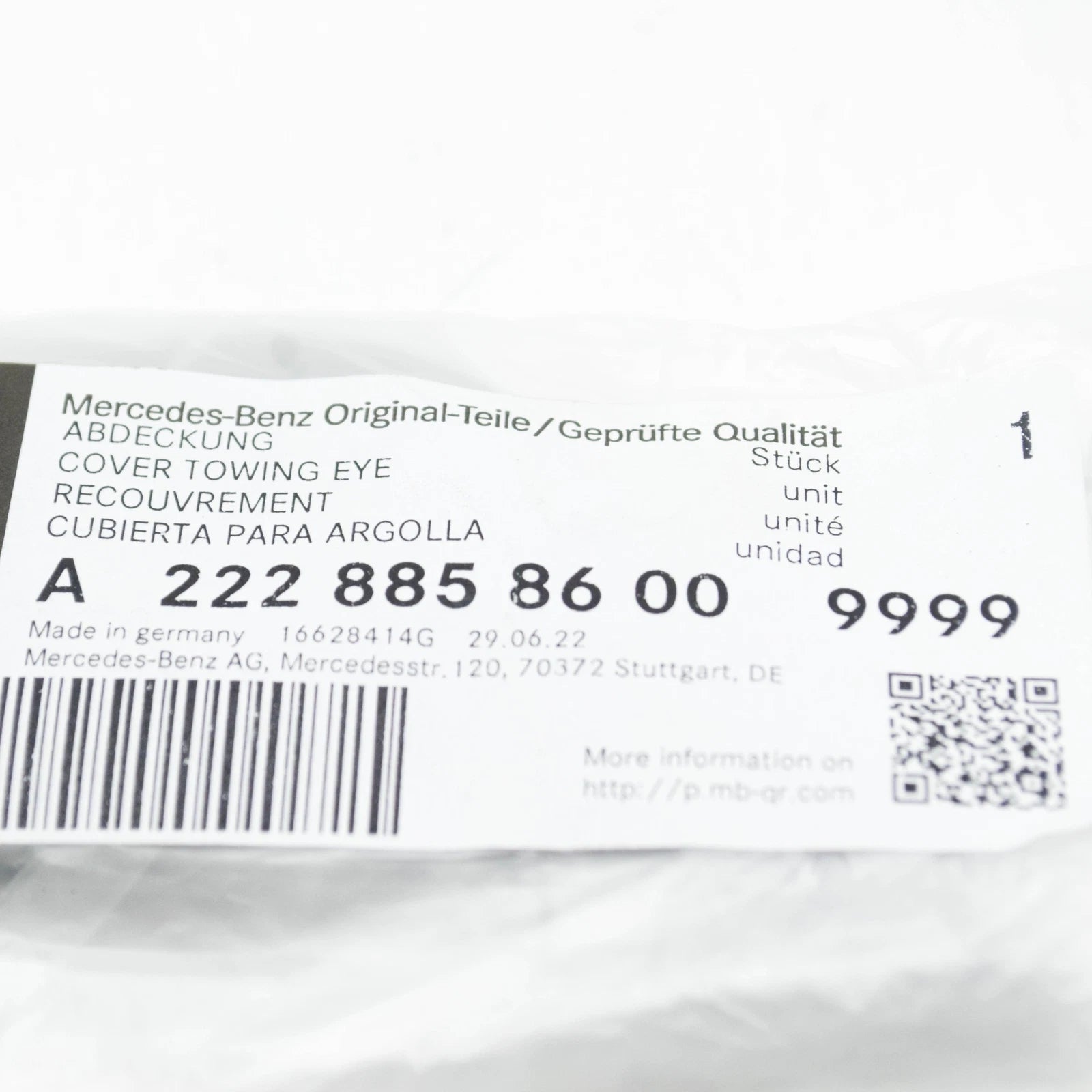 NEW MERCEDES-BENZ S W222 FRONT BUMPER TOW HOOK EYE COVER A22288586009999