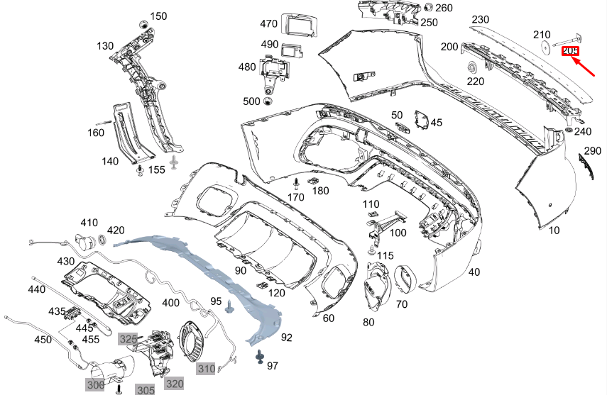 new mb glb x247 rear bumper cover support rail stud a0008850200 original