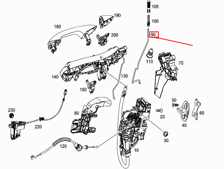 new mercedes-benz e w213 front left door lock securing rod a2137230700 original