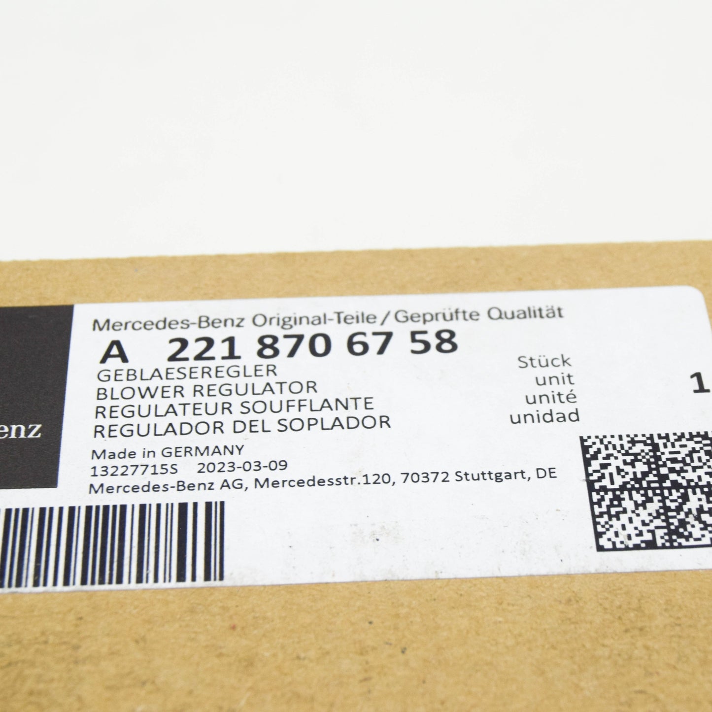 NEW MERCEDES-BENZ S W221 BLOWER REGULATOR A2218706758 ORIGINAL