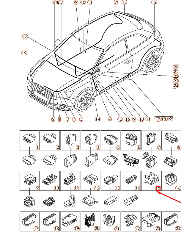 NEW AUDI A1 MK1 DIAGNOSTIC PLUG FLAT CONTACT HOUSING 16 PIN 3A0972695A ORIGINAL