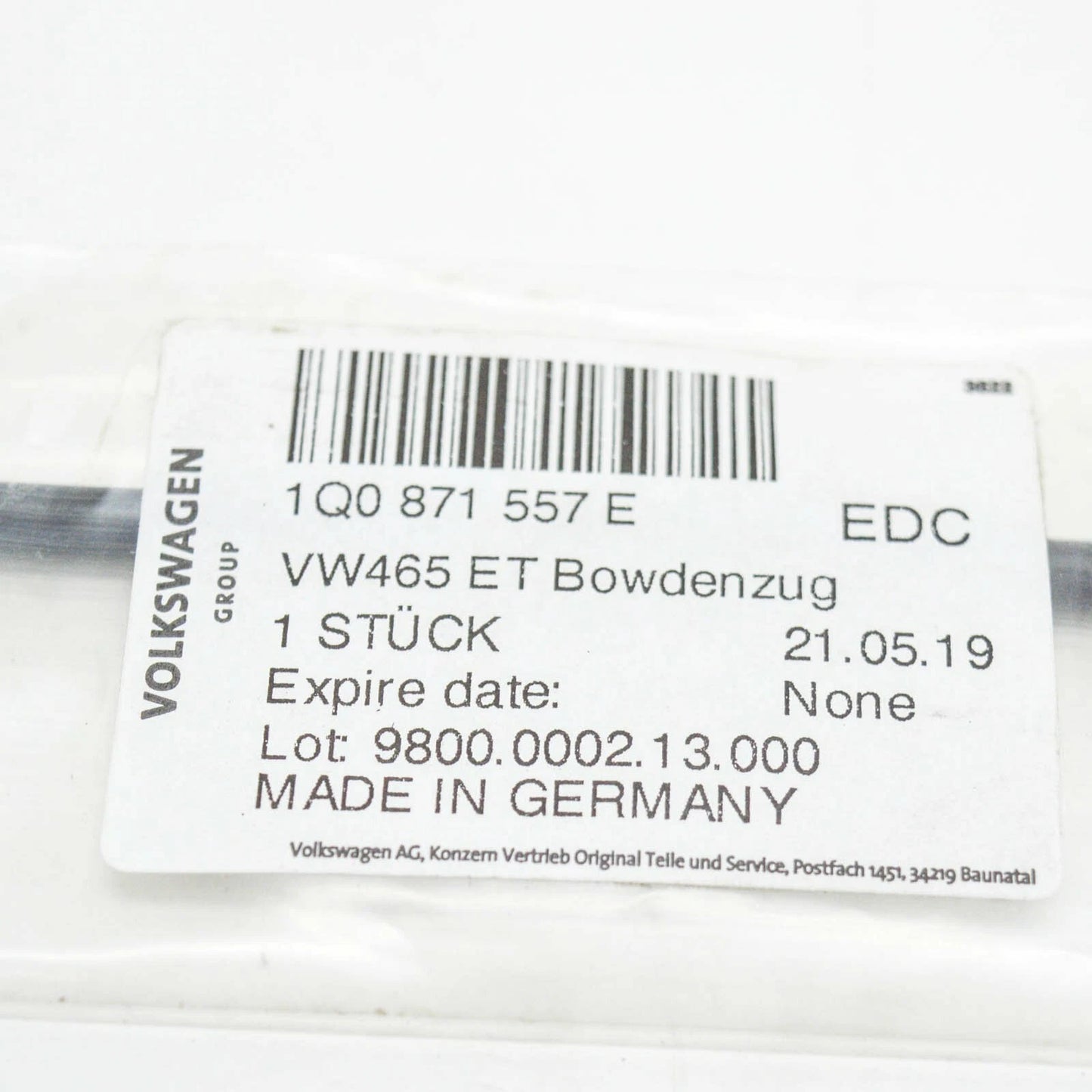 NEW VOLKSWAGEN EOS BOWDEN CABLE LEFT = RIGHT 1Q0871557E