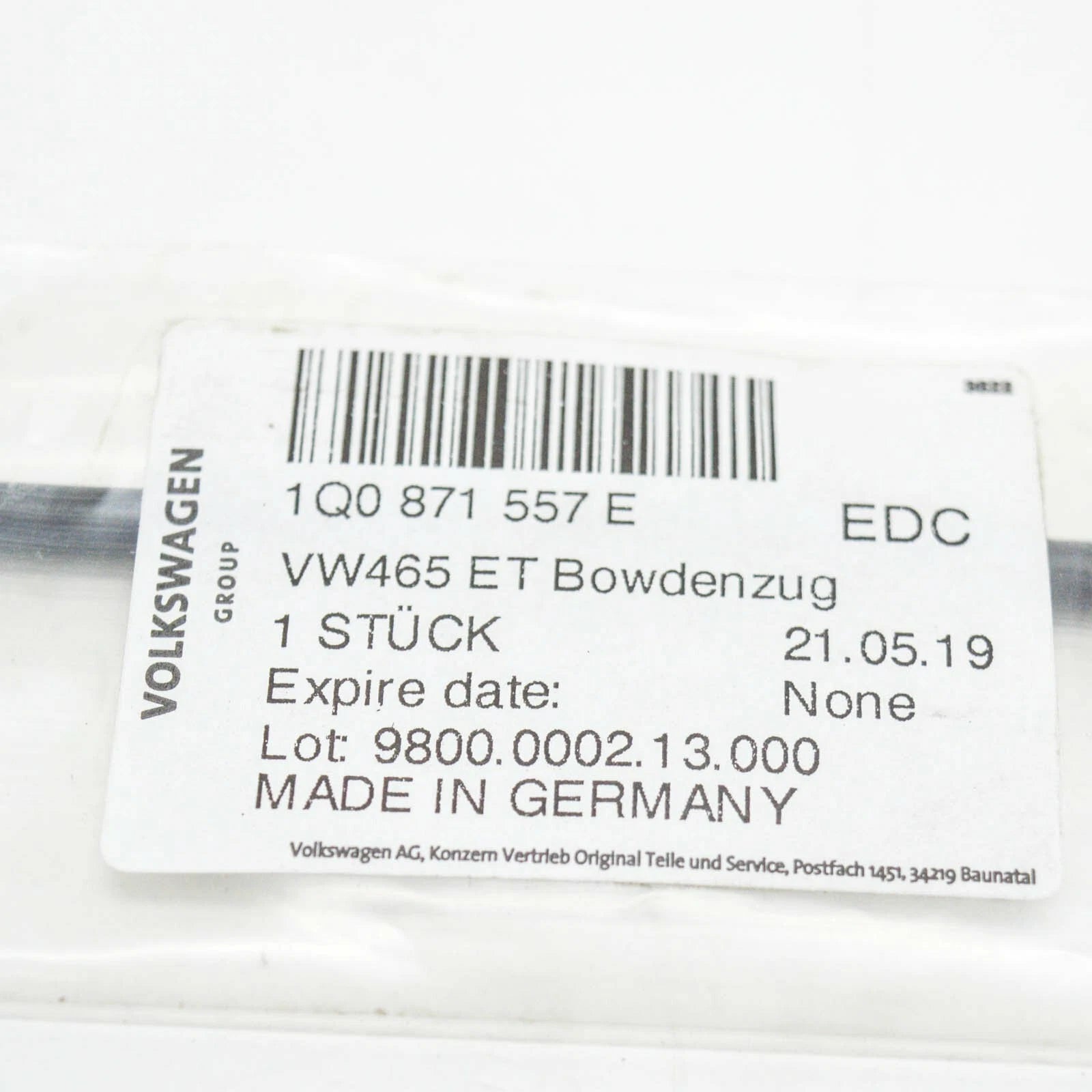 NEW VOLKSWAGEN EOS BOWDEN CABLE LEFT = RIGHT 1Q0871557E