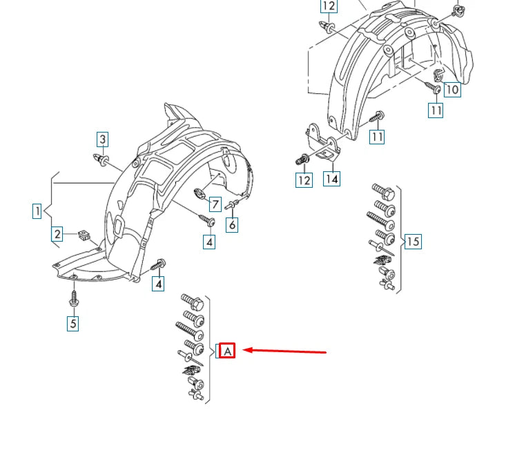 NEW AUDI A3 CABRIO 8V FRONT FENDER LINER STTACHMENT PARTS SET 8V0098629A