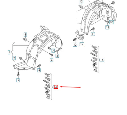 NEW AUDI A3 CABRIO 8V FRONT FENDER LINER STTACHMENT PARTS SET 8V0098629A