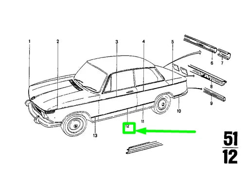 NEW BMW 1502-2002TII FRONT LEFT DOOR MOLDING 51131814687 1814687 ORIGINAL