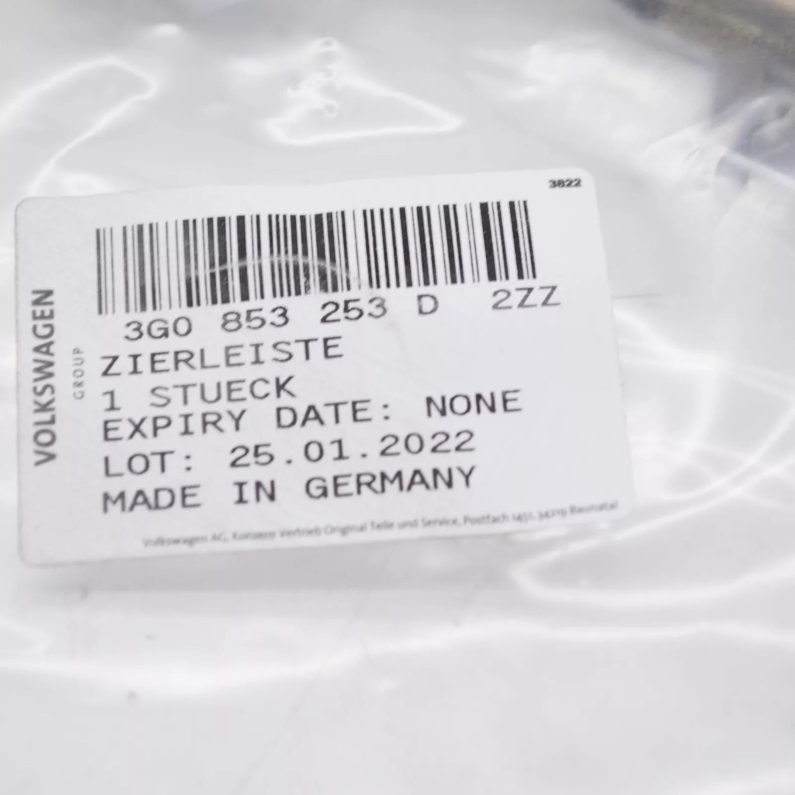 NEW VOLKSWAGEN PASSAT B8 FRONT LEFT BUMPER MOLDING 3G0853253D2ZZ ORIGINAL